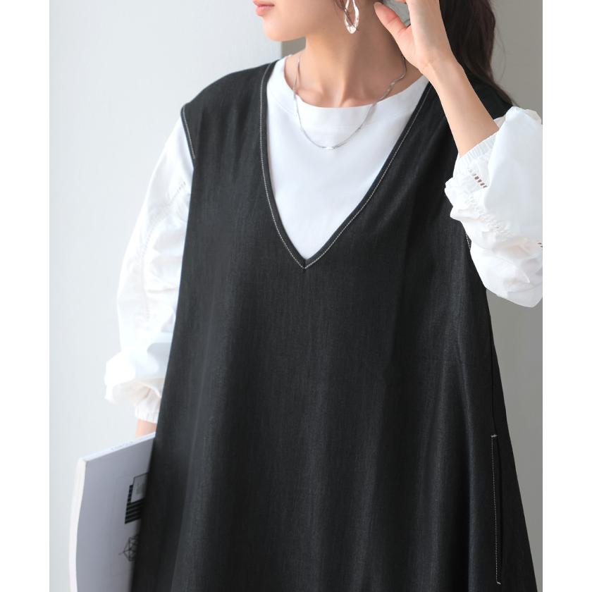 ワンピース 低身長さん向け デニム ワンピ レディース ジャンパースカート Aライン ロングワンピース | HUG.U | 21