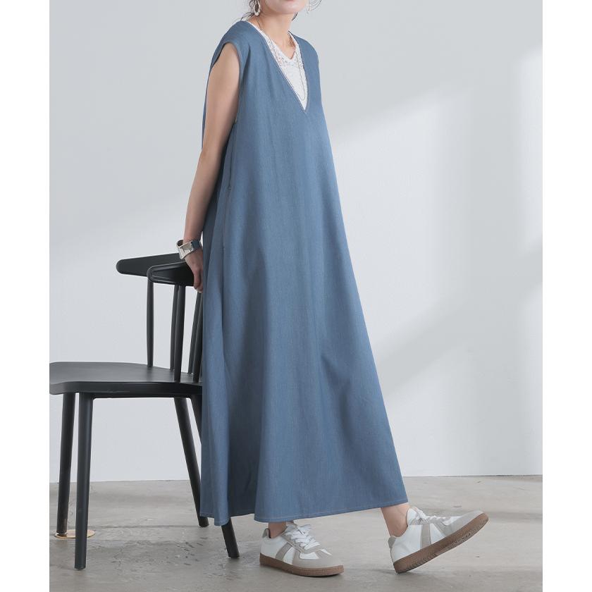 ワンピース 低身長さん向け デニム ワンピ レディース ジャンパースカート Aライン ロングワンピース | HUG.U | 07