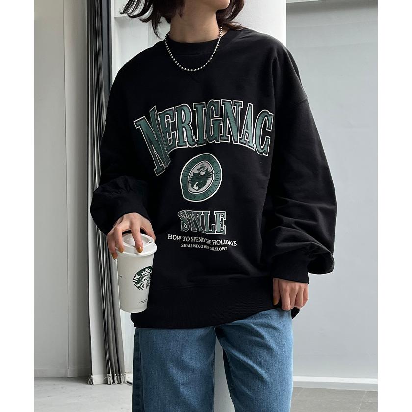 カットソー ロンT ロゴ トレーナー カットソー レディース ロゴT オーバーサイズ 長袖 Tシャツ ロング | HUG.U | 18