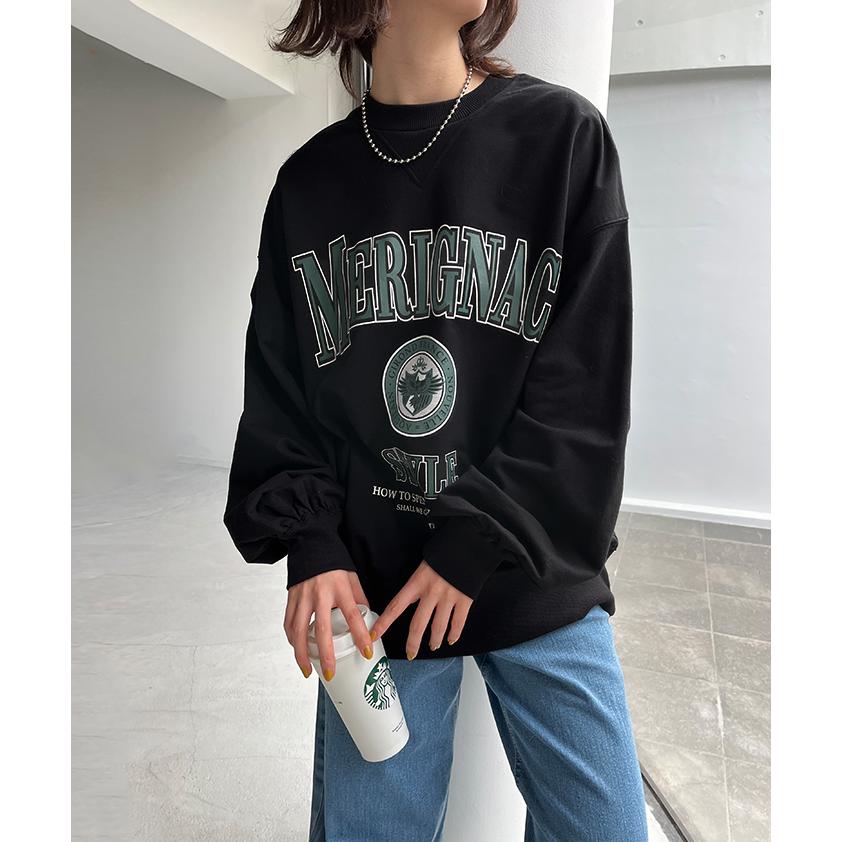 黒 長袖カットソー ロゴ付き HUG.U SALE カットソー ロンT ロゴ トレーナー レディース ロゴT