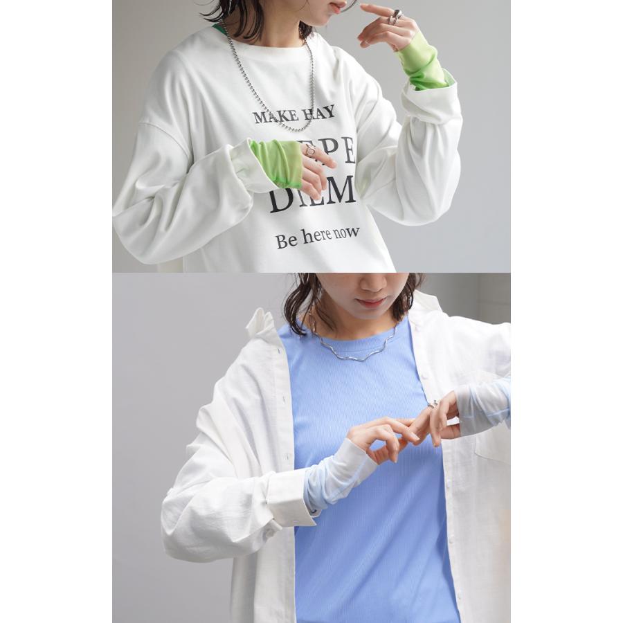 HUG.U トップス 袖 シアー カットソー レディース Tシャツ ロンT