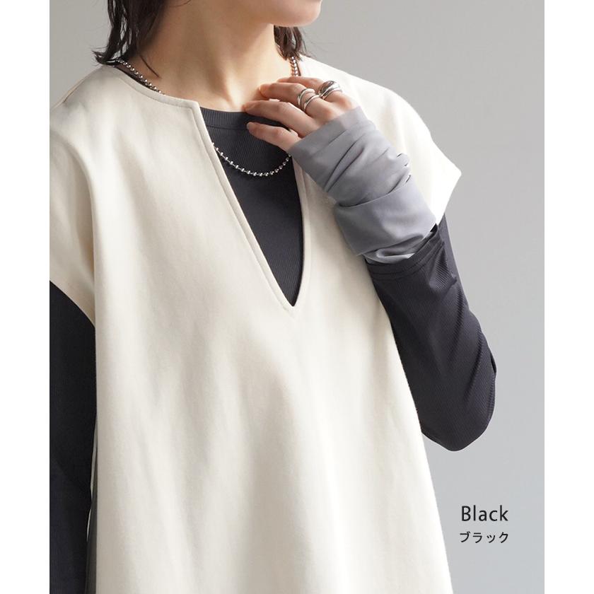 トップス 袖 シアー カットソー レディース Tシャツ ロンT レイヤード インナー 長袖 無地 透け 重ね着 薄手 | HUG.U | 15