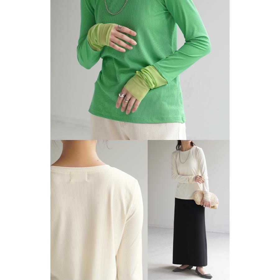 HUG.U トップス 袖 シアー カットソー レディース Tシャツ ロンT