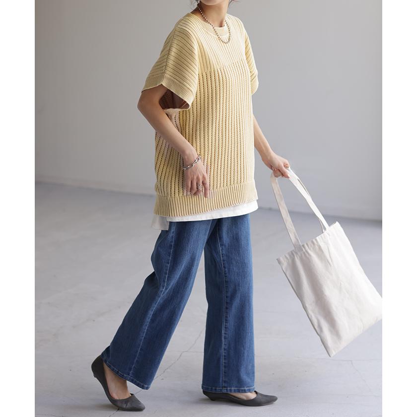 ニット サマーニット 透かし編み ニット 二の腕カバー レディース トップス Tシャツ コクーン ドルマンスリーブ | HUG.U | 17