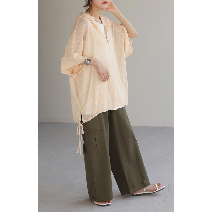 パーカー サマーニット 七分袖 ハーフジップ レディース アウター ライトアウター トップス フーディー | HUG.U | 13