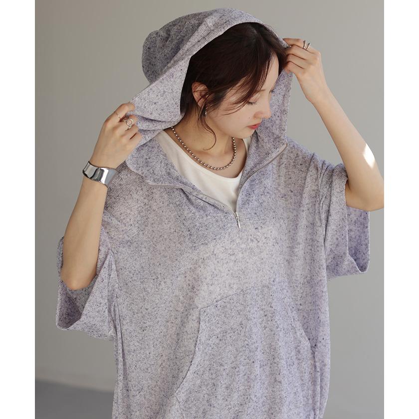 パーカー サマーニット 七分袖 ハーフジップ レディース アウター ライトアウター トップス フーディー | HUG.U | 17