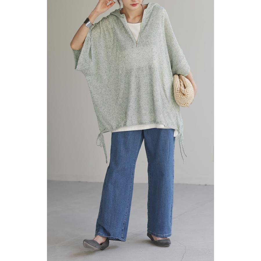 パーカー サマーニット 七分袖 ハーフジップ レディース アウター ライトアウター トップス フーディー | HUG.U | 21