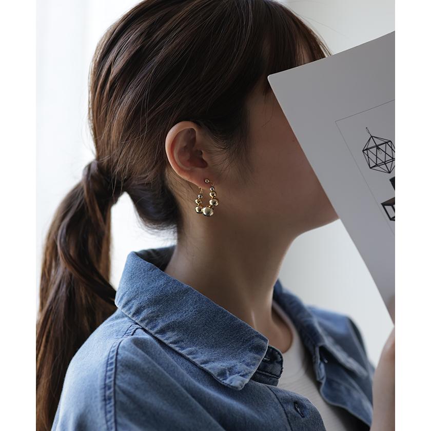 ピアス アクセサリー ボール 丸 シルバー ゴールド シルバーアクセサリー フープ 大ぶり カーブ ウェーブ | HUG.U | 14