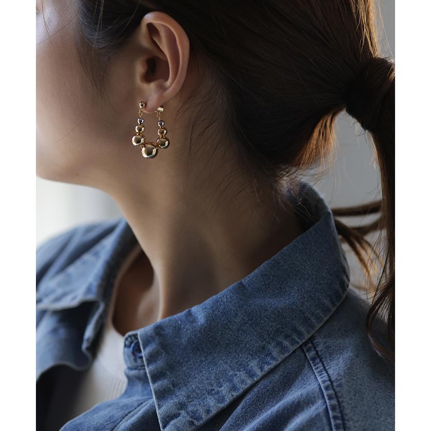 ピアス アクセサリー ボール 丸 シルバー ゴールド シルバーアクセサリー フープ 大ぶり カーブ ウェーブ | HUG.U | 07