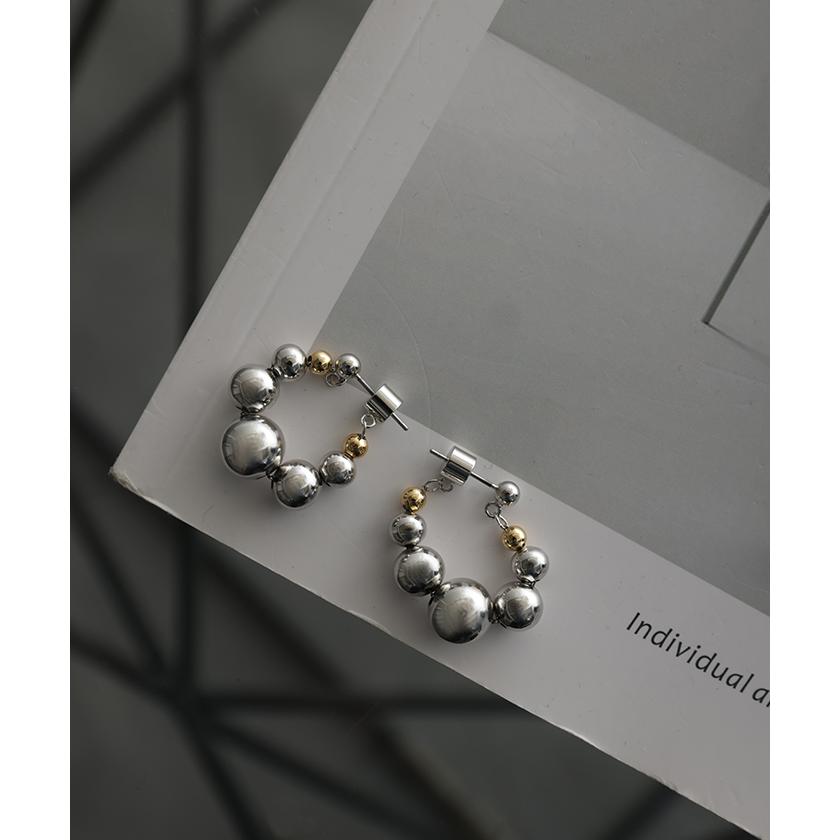ピアス アクセサリー ボール 丸 シルバー ゴールド シルバーアクセサリー フープ 大ぶり カーブ ウェーブ | HUG.U | 10
