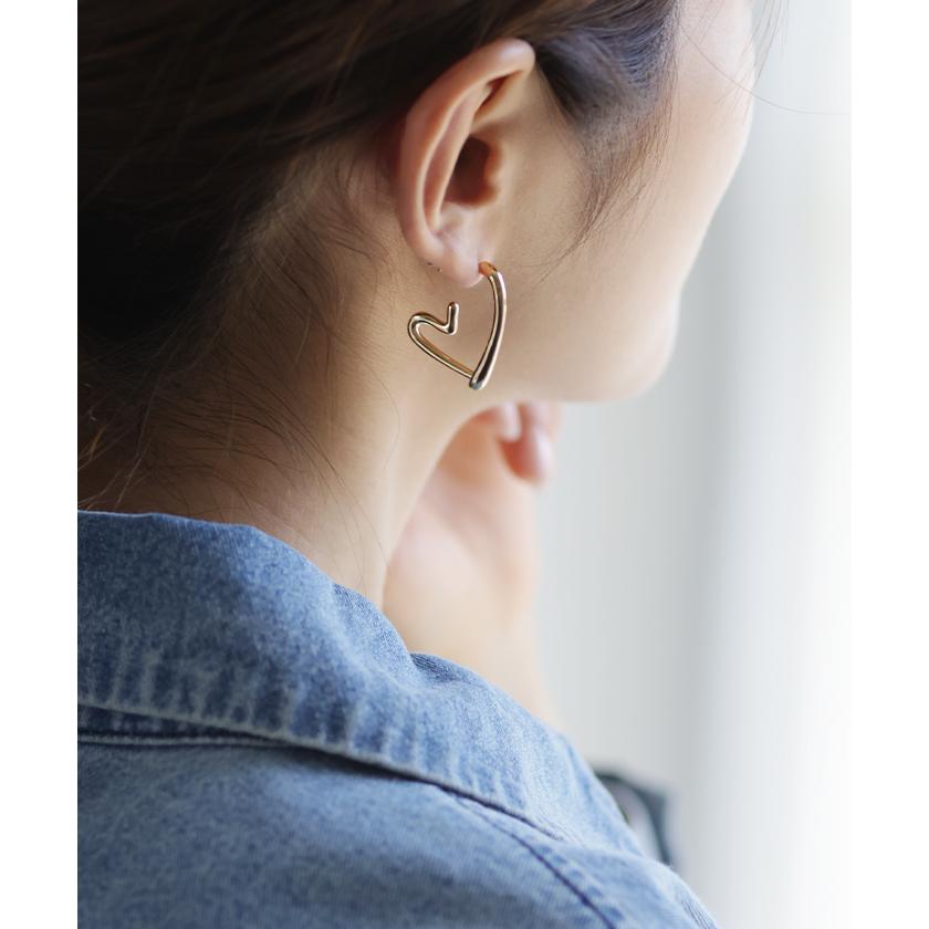 ハートピアス アクセサリー ピアス シルバー ゴールド シルバーアクセサリー フープ 大ぶり カーブ ハート | HUG.U | 07