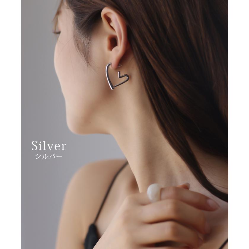 ハートピアス アクセサリー ピアス シルバー ゴールド シルバーアクセサリー フープ 大ぶり カーブ ハート | HUG.U | 08