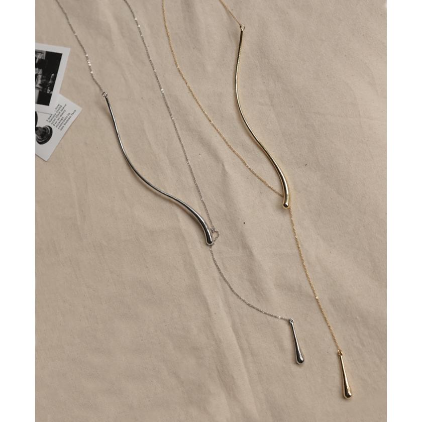 ネックレス Y字 アクセサリー カーブ メタル チェーン レディース ロング ロングネックレス オブジェ シルバー | HUG.U | 13