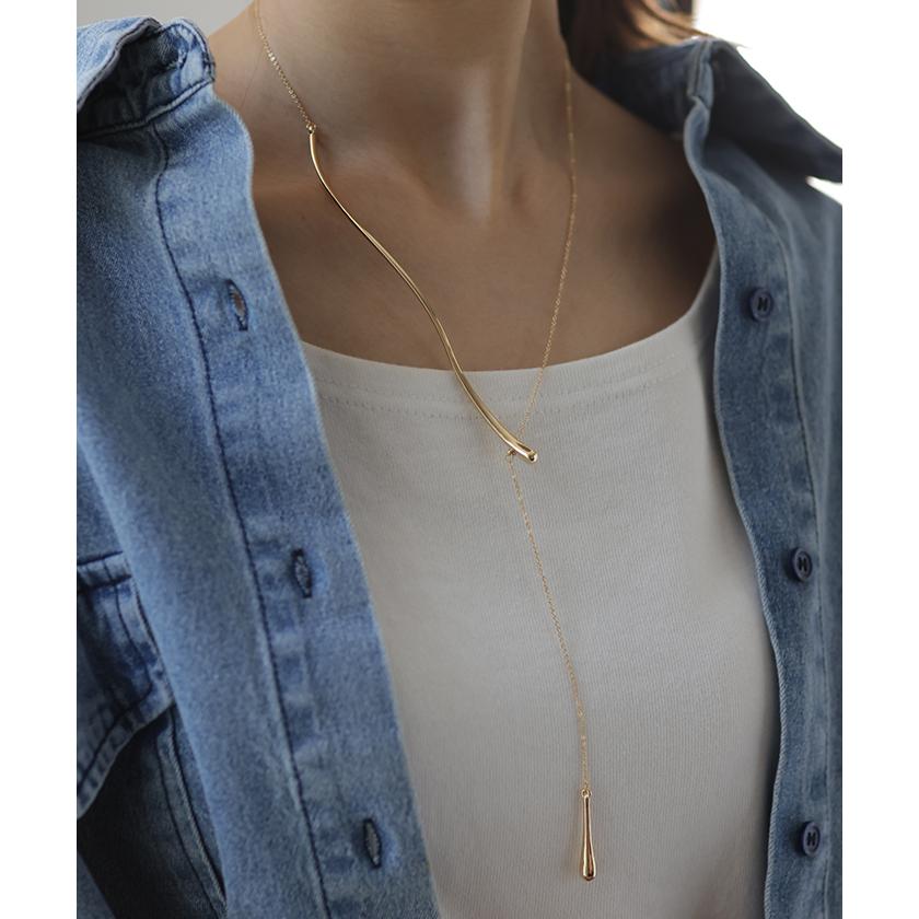 ネックレス Y字 アクセサリー カーブ メタル チェーン レディース ロング ロングネックレス オブジェ シルバー | HUG.U | 05