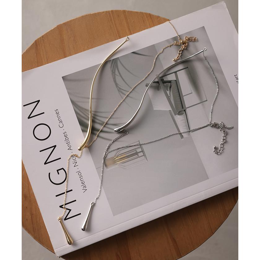 ネックレス Y字 アクセサリー カーブ メタル チェーン レディース ロング ロングネックレス オブジェ シルバー | HUG.U | 10