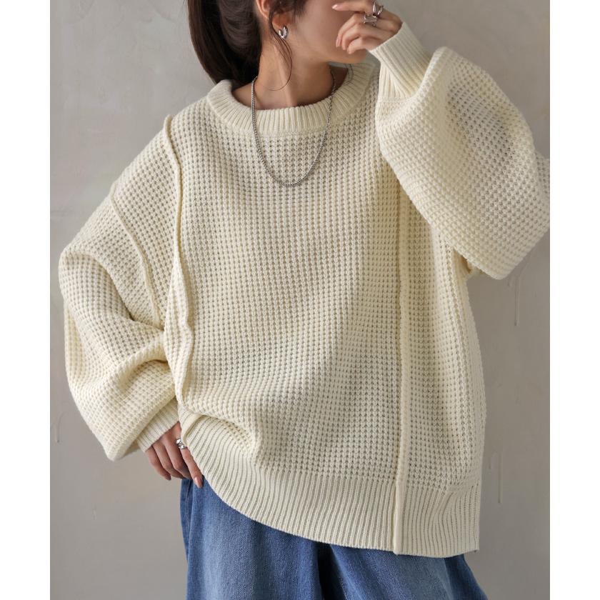 HUG.U ニット ワッフル チュニック レディース セーター HUG.U ニット ワッフル チュニック レディース セーター