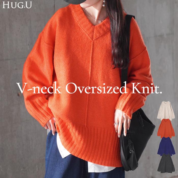 HUG.U ニット ロング モヘア レディース トップス セーター V HUG.U ニット ロング モヘア レディース トップス セーター V