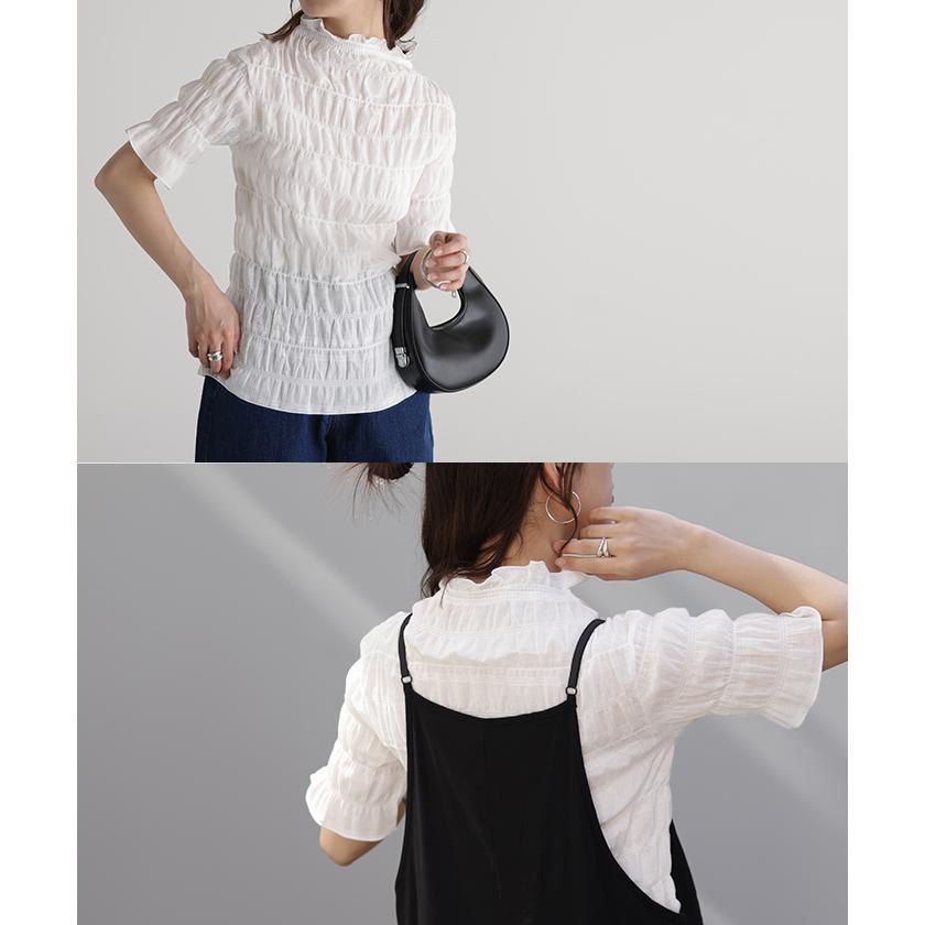 トップス シアーインナー レイヤード レディース シャーリング ギャザー 肌隠し カットソー Tシャツ | HUG.U | 13