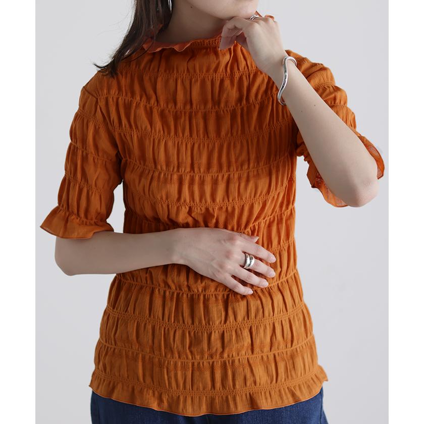トップス シアーインナー レイヤード レディース シャーリング ギャザー 肌隠し カットソー Tシャツ | HUG.U | 07