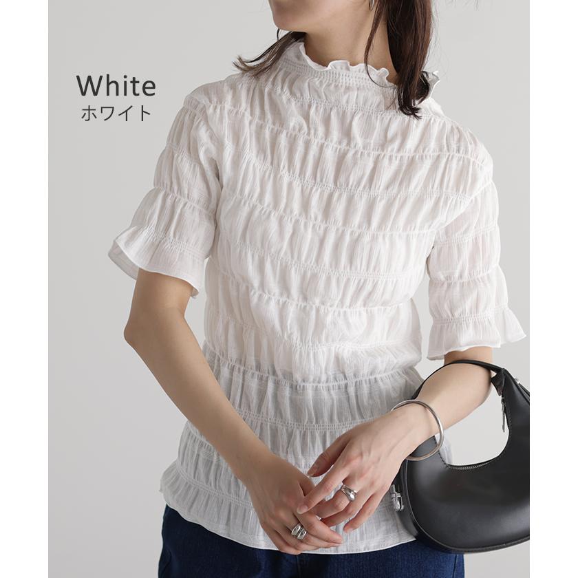 トップス シアーインナー レイヤード レディース シャーリング ギャザー 肌隠し カットソー Tシャツ | HUG.U | 11