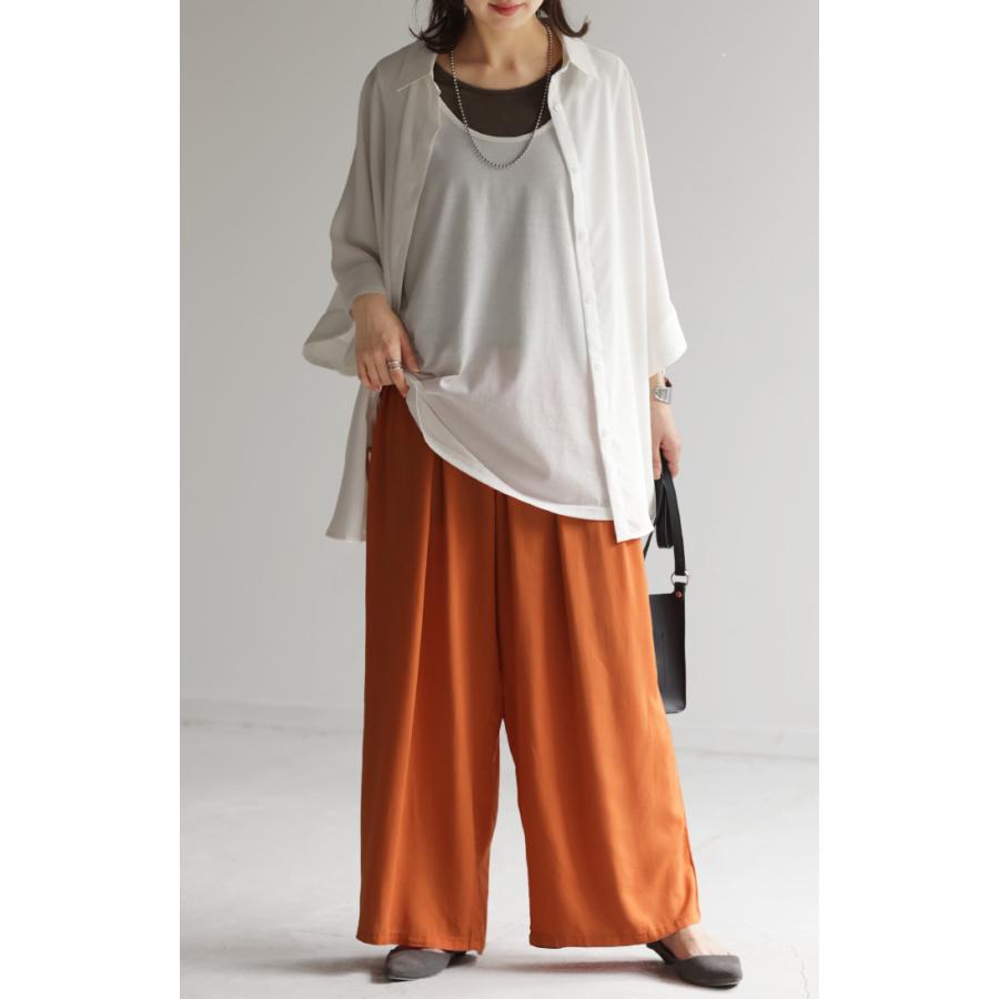パンツ タックパンツ ワイド カラーパンツ ロング オフィスカジュアル きれいめ ウエストゴム ギャザー | HUG.U | 12