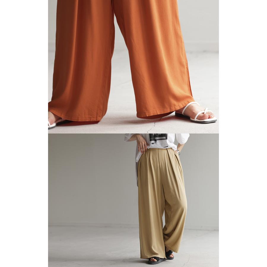 パンツ タックパンツ ワイド カラーパンツ ロング オフィスカジュアル きれいめ ウエストゴム ギャザー | HUG.U | 14