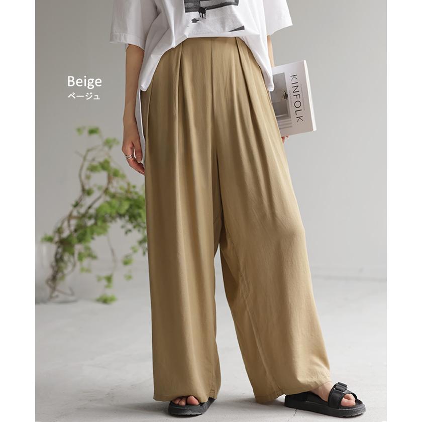 パンツ タックパンツ ワイド カラーパンツ ロング オフィスカジュアル きれいめ ウエストゴム ギャザー | HUG.U | 15