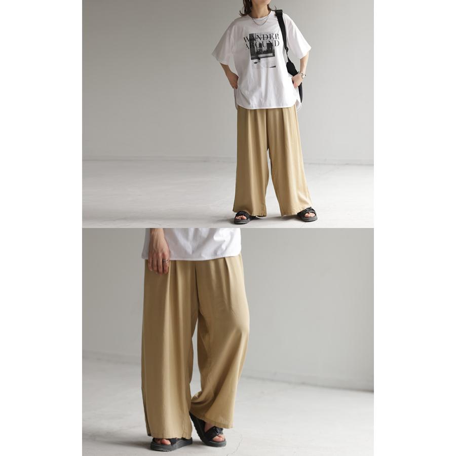 パンツ タックパンツ ワイド カラーパンツ ロング オフィスカジュアル きれいめ ウエストゴム ギャザー | HUG.U | 16