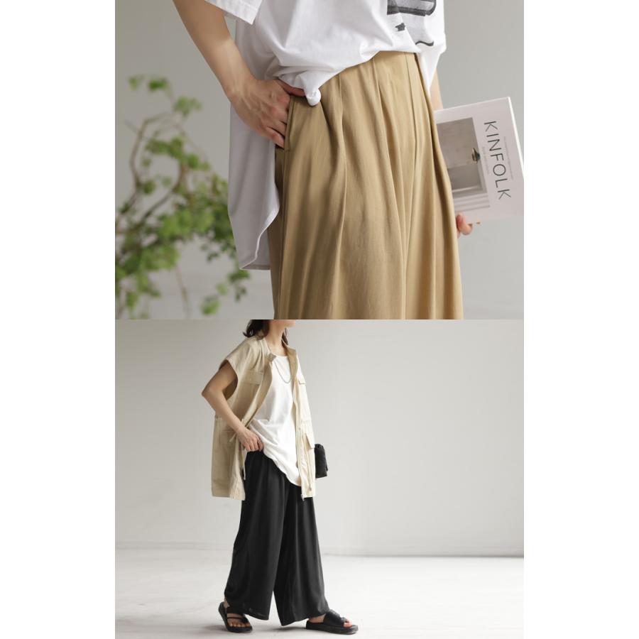 パンツ タックパンツ ワイド カラーパンツ ロング オフィスカジュアル きれいめ ウエストゴム ギャザー | HUG.U | 19