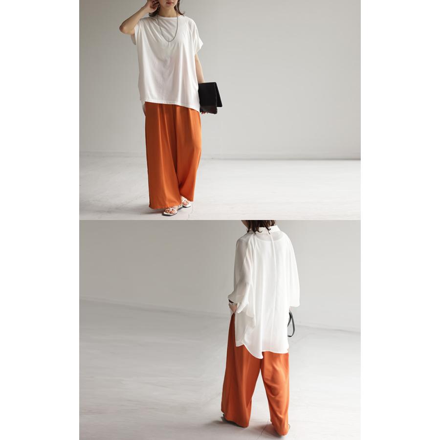 パンツ タックパンツ ワイド カラーパンツ ロング オフィスカジュアル きれいめ ウエストゴム ギャザー | HUG.U | 11