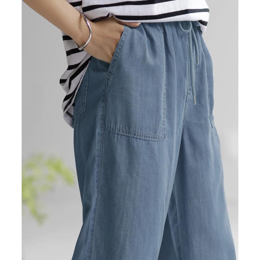 パンツ デニム 風 イージー ワイド レディース ベイカー デニムパンツ ワイドパンツ バギーパンツ ジーンズ ジーパン | HUG.U | 16