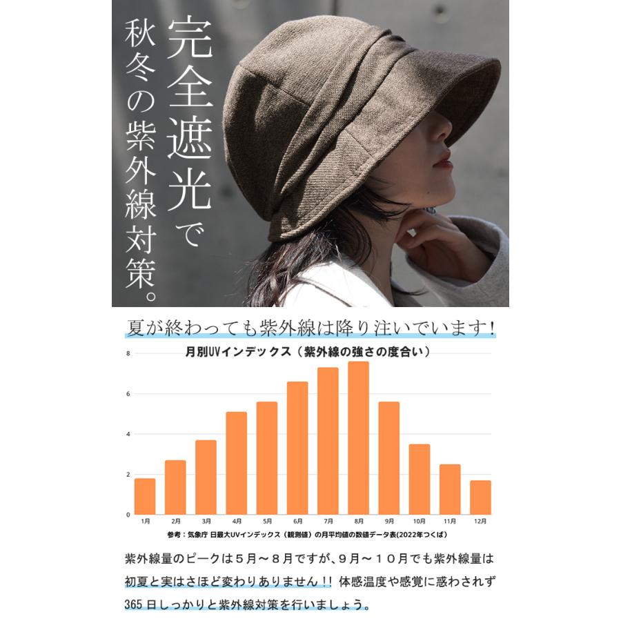 帽子 レディース UVカット ハット キャスケット 遮光 完全遮光 お洒落 かわいい UV つば広 日よけ 熱中症対策 | HUG.U | 17