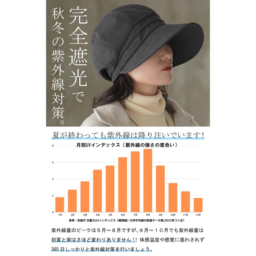 レディース UVカット キャスケット 遮光 完全遮光 おしゃれ かわいい ハット UV つば広 日よけ 熱中症対策 | HUG.U | 17