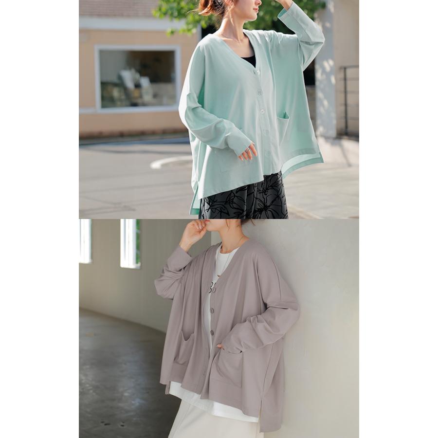 カーディガン ジャスト丈 接触冷感 レディース トップス 涼しい 薄手 体型カバー ニット セーター 軽い | HUG.U | 13