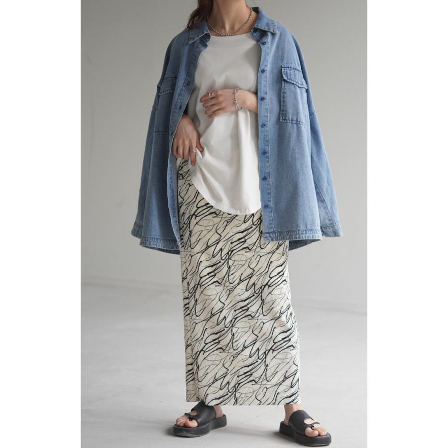 スカート タイトスカート ロング レディース ボトムス プリーツ アート柄 体型カバー 脚長効果 美脚 ペンシルスカート | HUG.U | 11