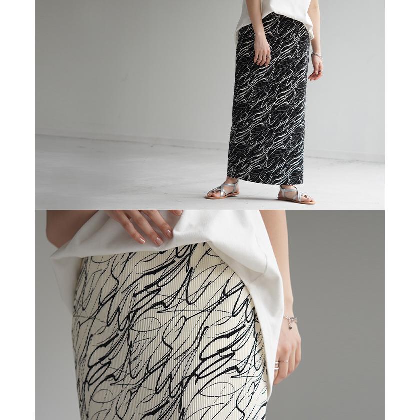 スカート タイトスカート ロング レディース ボトムス プリーツ アート柄 体型カバー 脚長効果 美脚 ペンシルスカート | HUG.U | 12