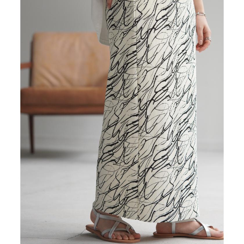 スカート タイトスカート ロング レディース ボトムス プリーツ アート柄 体型カバー 脚長効果 美脚 ペンシルスカート | HUG.U | 14