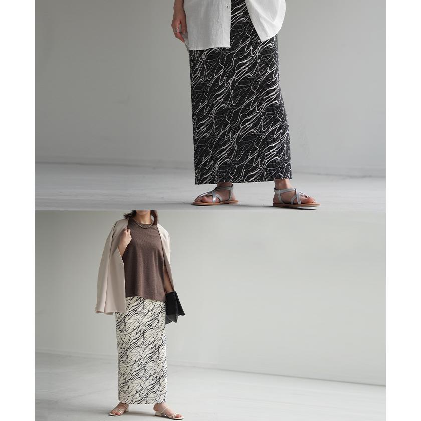 スカート タイトスカート ロング レディース ボトムス プリーツ アート柄 体型カバー 脚長効果 美脚 ペンシルスカート | HUG.U | 16