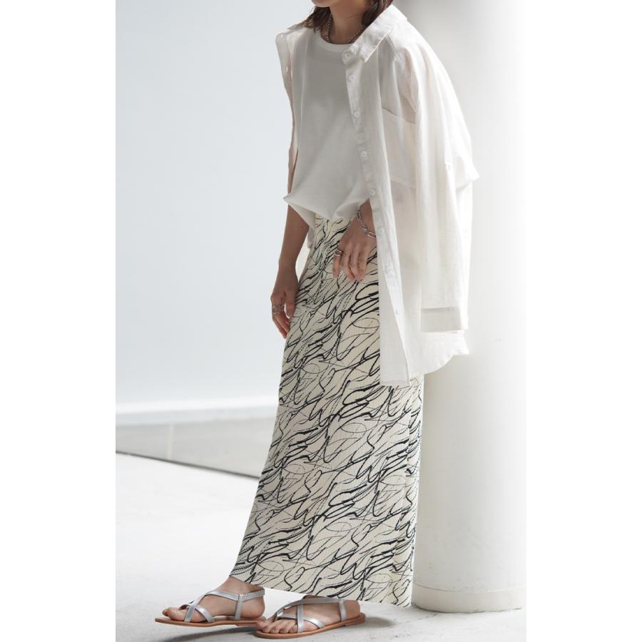 スカート タイトスカート ロング レディース ボトムス プリーツ アート柄 体型カバー 脚長効果 美脚 ペンシルスカート | HUG.U | 19