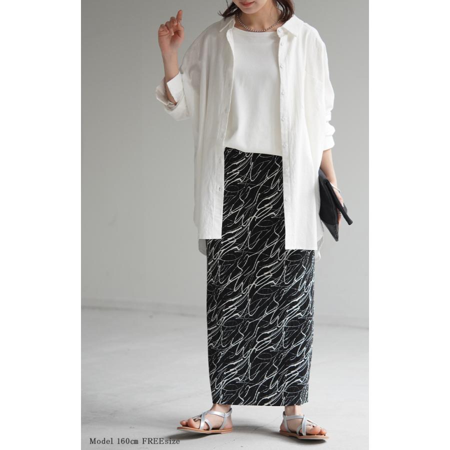 スカート タイトスカート ロング レディース ボトムス プリーツ アート柄 体型カバー 脚長効果 美脚 ペンシルスカート | HUG.U | 04