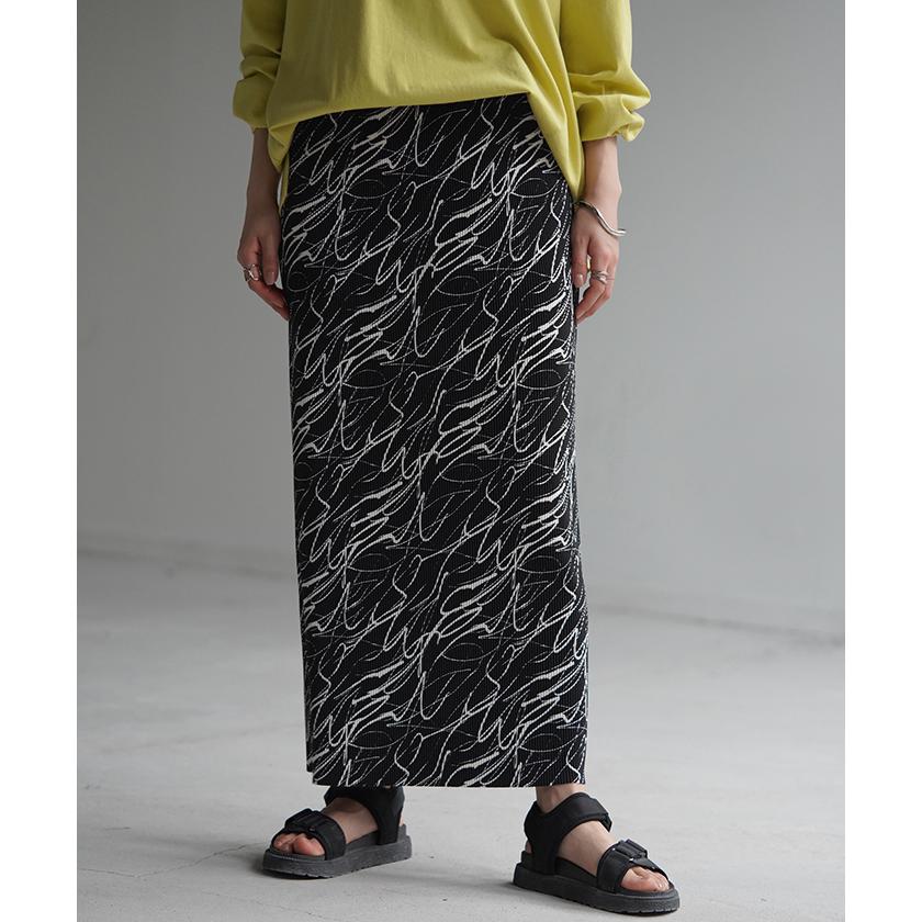 スカート タイトスカート ロング レディース ボトムス プリーツ アート柄 体型カバー 脚長効果 美脚 ペンシルスカート | HUG.U | 10