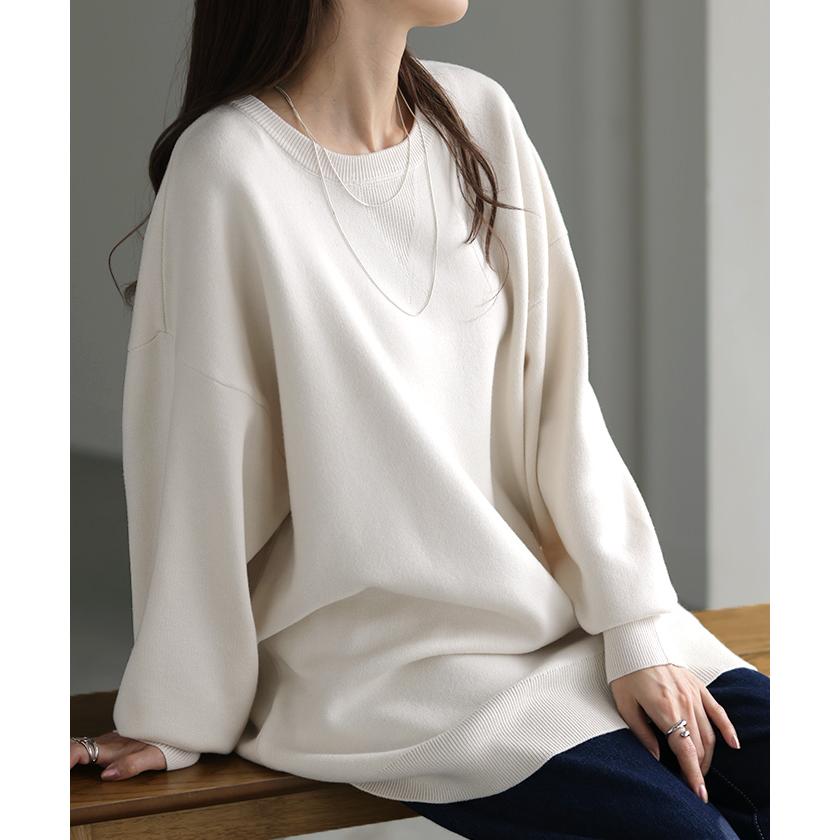 ニット チュニック レディース セーター トップス クルーネック プルオーバー チクチクしない ドルマン ハイケージ ハイゲージニット オーバー 長袖 | HUG.U | 22