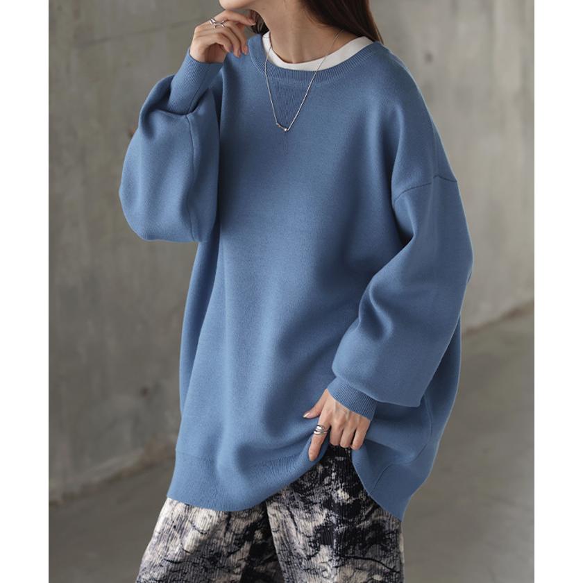 ニット チュニック レディース セーター トップス クルーネック プルオーバー チクチクしない ドルマン ハイケージ ハイゲージニット オーバー 長袖 | HUG.U | 08