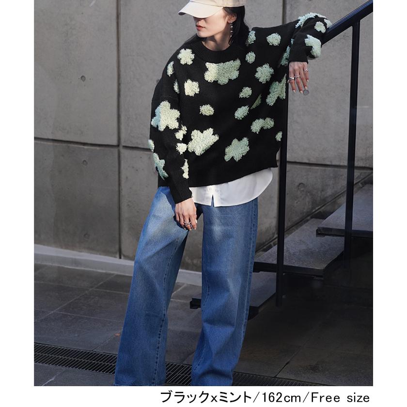 HUG.U ニット 花柄 セーター レディース トップス 厚手 厚い 総 HUG.U ニット 花柄 セーター レディース トップス 厚手 厚い 総
