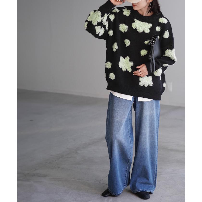 HUG.U ニット 花柄 セーター レディース トップス 厚手 厚い 総 HUG.U ニット 花柄 セーター レディース トップス 厚手 厚い 総