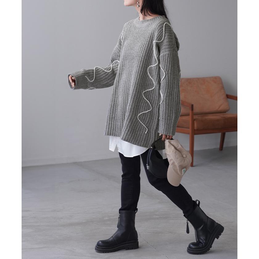 ニット ざっくり チュニック レディース セーター トップス ドルマン ローケージ ローケージニット ウェーブ | HUG.U | 14