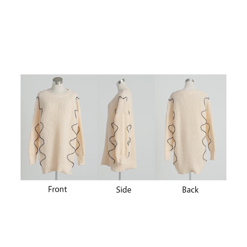 ニット ざっくり チュニック レディース セーター トップス ドルマン ローケージ ローケージニット ウェーブ | HUG.U | 19