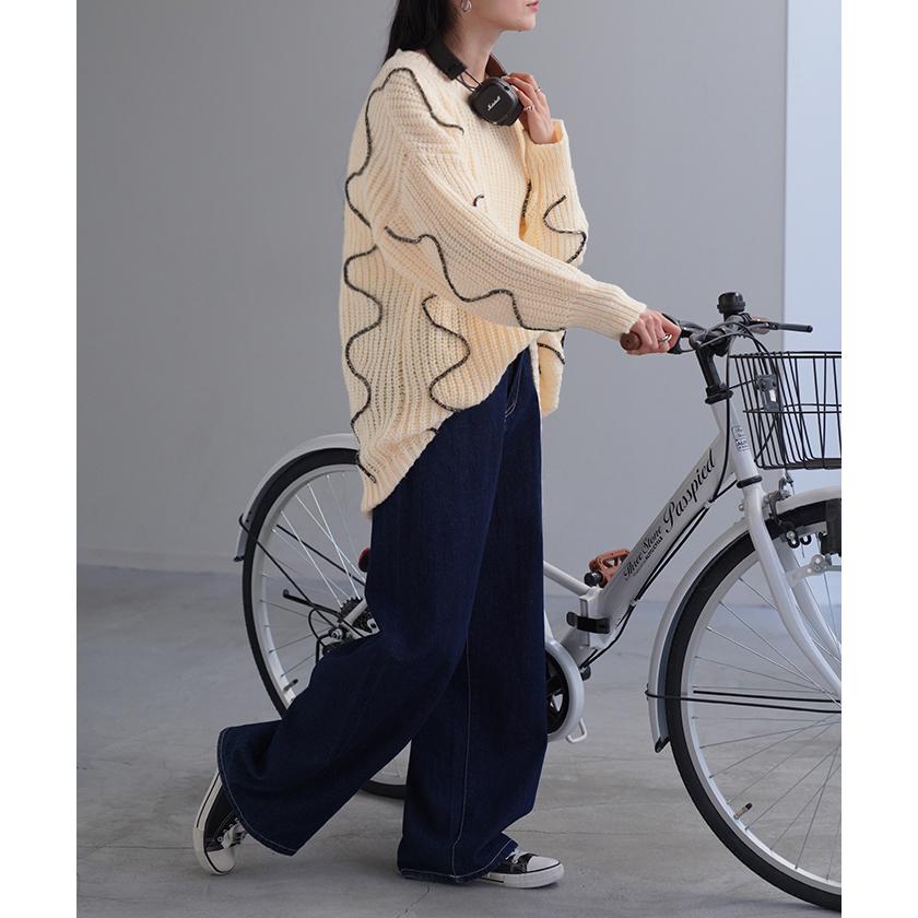 ニット ざっくり チュニック レディース セーター トップス ドルマン ローケージ ローケージニット ウェーブ | HUG.U | 04