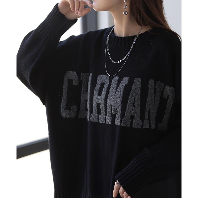 HUG.U（ハグユー） ニット ロゴ 刺繍 チュニック ロング トップス