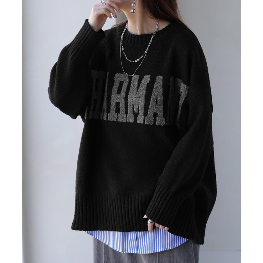 HUG.U（ハグユー） ニット ロゴ 刺繍 チュニック ロング トップス